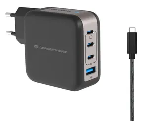 Conceptronic ALTHEA18B USB nabíjecí adaptér černá / 1x USB-A 3.2 Gen2 / 3x USB-C / 100 W / GaN / PD