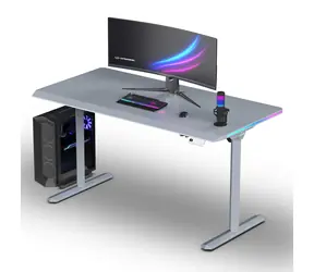 ULTRADESK Quest šedá, šedá deska / Herní stůl / 140 x 70 cm / 72-120 cm / elektrická výška / LED RGB