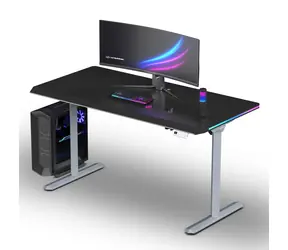 ULTRADESK Quest šedá, černá deska / Herní stůl / 140 x 70 cm / 72-120 cm / elektrická výška / LED RGB