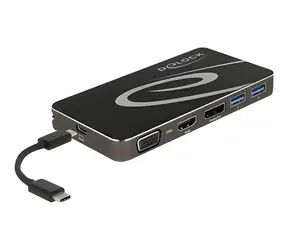 Delock 87773 černá / Dokovací stanice / USB-C 3.2 / DP + HDMI + VGA / PD 100W