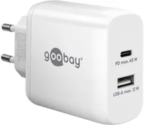 Goobay 65412 bílá / Nabíječka síťová / GaN / USB-C PD / USB-A / 45 W