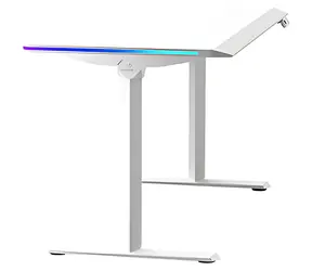 ULTRADESK QUEST bílá / Herní stůl / 140 x 70 cm / 72–120 cm / LED RGB osvětlení