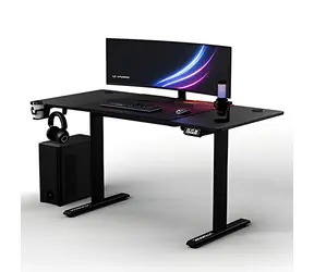 ULTRADESK LEVEL V2 červená / Herní elektricky nastavitelný stůl / 140 x 68 x 72-117 cm / držák sluchátek&nápojů