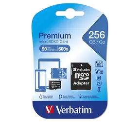 Verbatim microSDXC 256 GB / Paměťová karta / UHS-I / Class 10 / 90 MB/s / s adaptérem