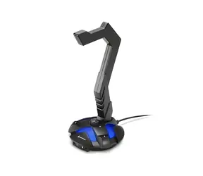 Sharkoon X-Rest 7.1 černá / Stojan na sluchátka / USB zvuková karta 7.1 / modré LED / 2x 3.5mm jack