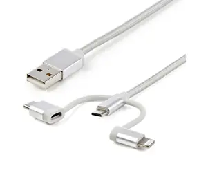 StarTech Lightning Cable stříbrná / Datový kabel / USB-A + Micro-USB B + USB-C / 1 m / 480 Mbit/s