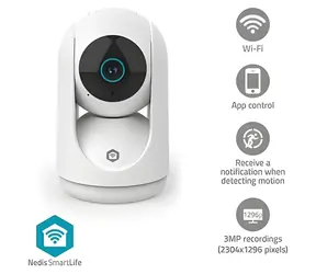 Nedis WIFICI23CWT bílá / Vnitřní kamera / Wi-Fi / SmartLife / 3MP Full HD 1296p / Náklon / microSD