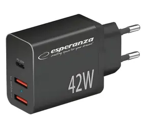 Esperanza EZC106K černá / Síťová nabíječka / 42 W / Power Delivery / 1x USB-C / 2x USB-A