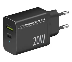 Esperanza EZC105K černá / Nabíjecí adaptér / 20 W / USB-C + USB-A / Quick Charge 3.0