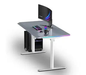 ULTRADESK Quest bílá šedá / Herní stůl / 140 x 70 cm / 72-120 cm / elektrická nastavitelná výška / LED RGB osvětlení