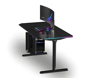 ULTRADESK Quest černá / Herní stůl / 140 x 70 x 72 - 120 cm / nastavitelná výška / LED RGB PRISMATIC