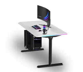 Ultradesk Quest černá-bílá / Herní stůl / 140 x 70 cm / nastavitelná výška 72-120 cm / RGB LED osvětlení