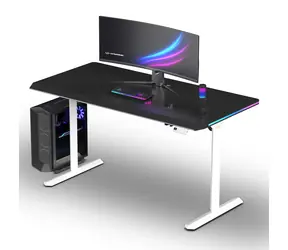 ULTRADESK Quest bílá černá / Herní stůl / 140 x 70 cm / 72-120 cm / elektrická nastavitelná výška / LED RGB osvětlení