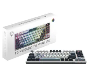MSI FORGE GK600 TKL Sky modrá / Bezdrátová herní klávesnice / mechanická / 2.4GHz / BT / RGB / UK Layout