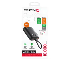Swissten Voltbox černá / Powerbanka / 10 000 mAh / 35 W / USB-C + Lightning