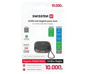 Swissten Voltbox MagGO / Powerbanka / 10000 mAh / integrované kabely / MagSafe / Apple Watch