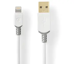 Nedis bílá, šedá / Datový kabel / USB-A (M) - Lightning (M) / USB 2.0 / 480 Mbps / pozlacené konektory / 3 m