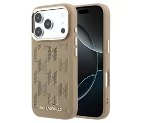 Karl Lagerfeld PU Perforated Monogram béžová / Ochranný kryt / Apple iPhone 17 Pro Max / MagSafe