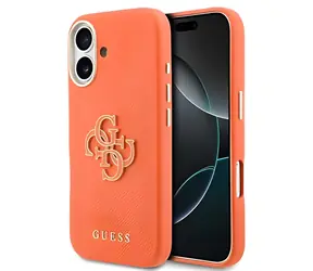 Guess Grained 4G Resin Metal Logo oranžová pro iPhone 17 / Zadní kryt / PU kůže