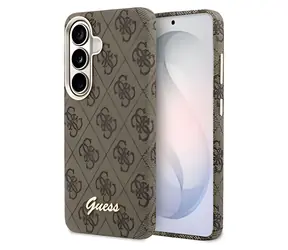 Guess PU 4G Script Metal Logo Magnetic hnědá / Zadní kryt / pro Samsung Galaxy S26 / Umělá kůže / Magnetický
