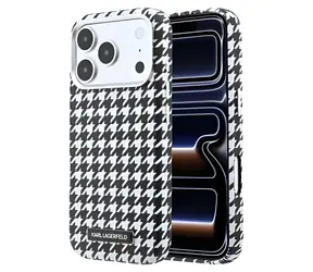 Karl Lagerfeld Houndstooth Resin Plate černá / Zadní kryt / PU koženka / MagSafe / pro iPhone 17 Pro