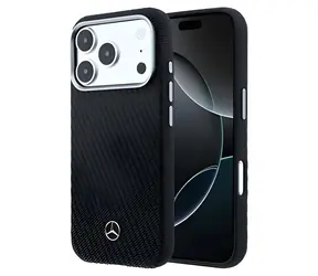 Mercedes PU Leather Wood Semi Wrap černá / Zadní kryt / MagSafe / pro iPhone 17 Pro / PU kůže