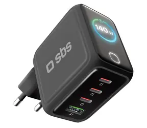 SBS Smart GaN černá / Cestovní adaptér / 3x USB-C PD / USB-A / 140 W