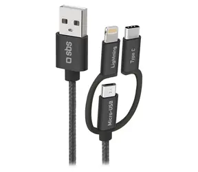 SBS černá / Kabel 3v1 USB-A na Lightning & USB-C & Micro-USB / 1,2 m
