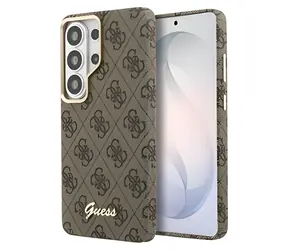 Guess PU 4G Script Metal Logo Magnetic hnědá / Zadní kryt / pro Samsung Galaxy S26 Ultra / Umělá kůže / Magnetický