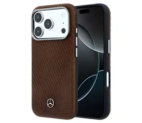 Mercedes PU Leather Wood iPhone 17 Pro Camel / Zadní kryt / MagSafe / PU kůže / dřevěný vzhled