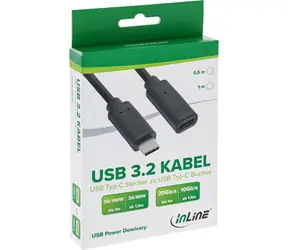 InLine USB-C černá / Prodlužovací kabel / USB 3.2 Gen 2 / 5 Gbit/s / 1 m