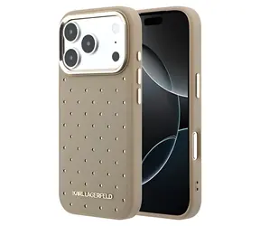 Karl Lagerfeld Perforated Gold Dots béžová iPhone 17 Pro / Zadní kryt / MagSafe / PU koženka