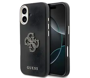 Guess PU Grained 4G Resin Metal Logo iPhone 17 černá / Zadní kryt / PU kůže / kovové logo