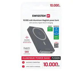 Swissten Fusion 10000 mAh stříbrná / Power Bank / MagSafe / nabíjení Apple Watch