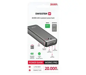 Swissten Worx Pro černá / Powerbanka / 20 000 mAh