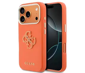 Guess Grained 4G Resin Metal Logo oranžová pro iPhone 17 Pro / Zadní kryt / PU kůže