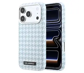 Karl Lagerfeld Houndstooth Resin Plate modrá / Zadní kryt / MagSafe / PU / iPhone 17 Pro