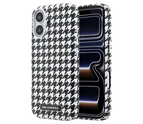 Karl Lagerfeld Houndstooth Resin Plate černá / Zadní kryt / PU koženka / MagSafe / pro iPhone 17