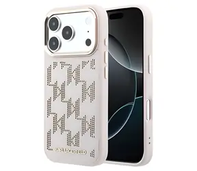 Karl Lagerfeld Perforated Monogram růžová iPhone 17 Pro / Zadní kryt / MagSafe / PU koženka
