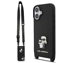 Karl Lagerfeld Saffiano Crossbody Popruh Metal Karl and Choupette / Zadní kryt pro iPhone 17 / Černá