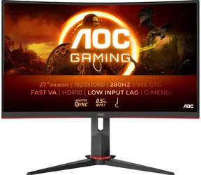 27" AOC C27G2Z3/BK černo-červená / Monitor / Fast VA / 1920x1080 / 280Hz / 300cd / HDMI+DP / VESA