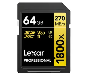 Lexar Professional 1800x SDXC 64GB / Paměťová karta / UHS-II U3 / V60 / Class 10 / čtení: 270 MB/s / zápis: 180 MB/s