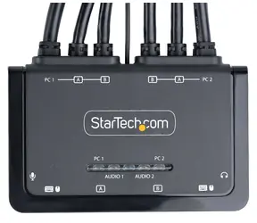 StarTech 2-portový Dual-Monitor KVM switch / KVM přepínač / HDMI 4K 60Hz / integrované kabely USB-A+HDMI+Audio 1,5 m