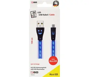 2GO modrá / Nabíjecí a datový kabel / USB-A - Micro-USB / LED podsvícení / 1 m