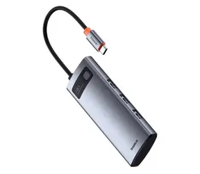 Baseus Metal Gleam Series Space Grey / Dokovací stanice / 7v1 / HDMI 4K/60Hz / 3x USB 3.0 / PD 100W / SD/TF