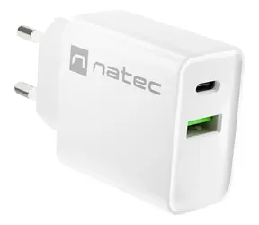Natec Ribera bílá / Nabíječka / 1x USB-C + 1x USB-A / 20W / PD 3.0