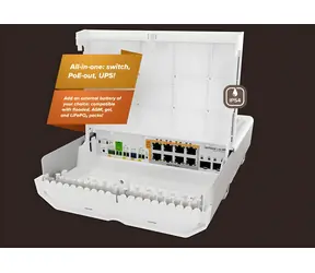 MikroTik CSS610-8P-2S+OUT / Switch / 8x GbE RJ-45 / 2x 10G SFP+ / PoE-Out 120W / vestavěná UPS / bez zdroje