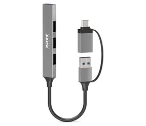 PORT CONNECT 900160 stříbrná / USB hub / 1x USB 3.0 / 3x USB 2.0 / USB-A/USB-C konektor