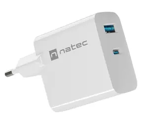 Natec Ribera GaN bílá / Nabíječka / GaN / 45 W / 1x USB-A / 1x USB-C / PD 3.0