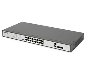 DIGITUS 16-Port PoE černá / Switch / Nespravovaný / 10/100 / PoE 250W / 2x SFP combo